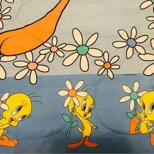 Couette Vintage Looney Tunes 1996 - Full Size, Motifs Tweety, Sylvester, Taz, Bugs, 86x60 Pouces